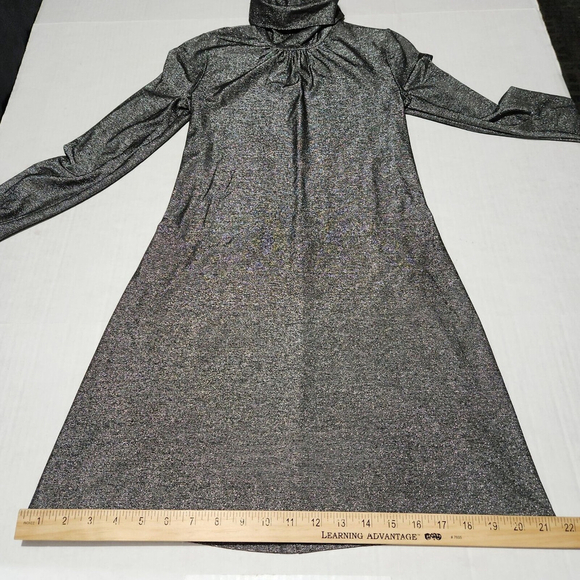 Gray Long Sleeved Tunic Dress Mock Neck Viscose Silver Metallic Quiet Luxury XS - Picture 8 of 14
